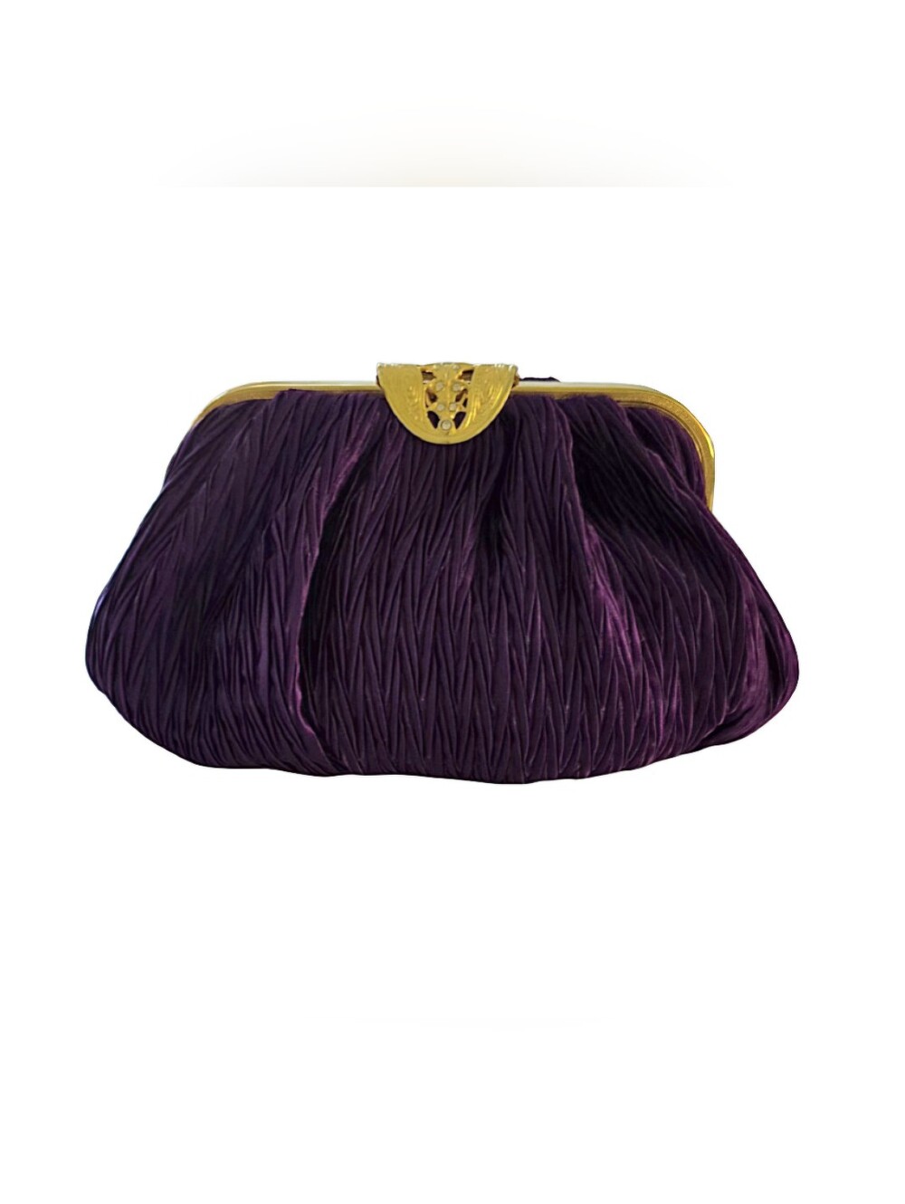 Vintage Carla Marchi Evening Bag Clutch Purse Purple Satin Gold Trim Handbag